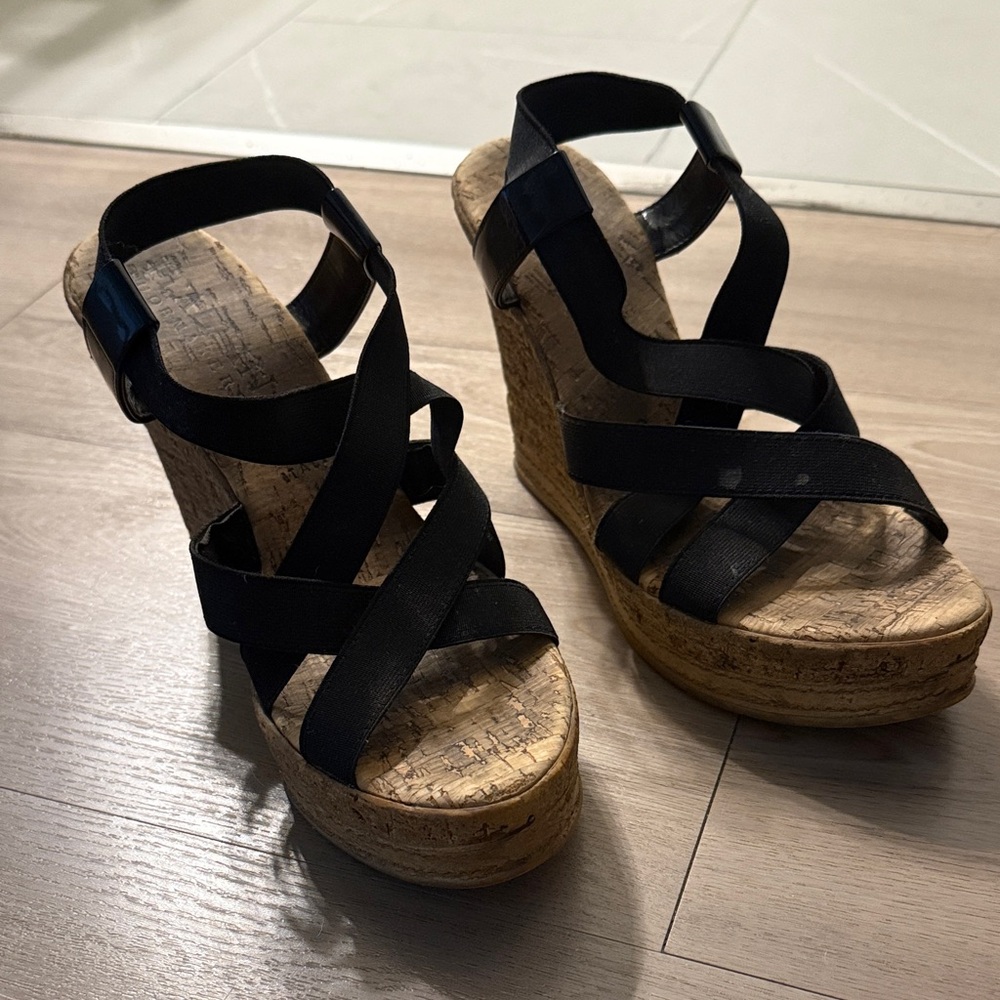 Black Wedge Sandals